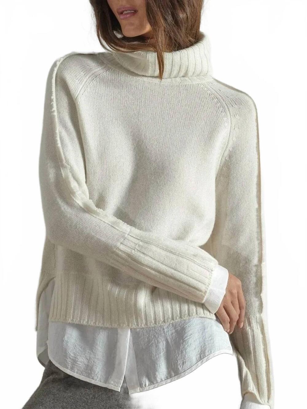 NEW BROCHU WALKER jolie fringe layered look cashmere fringe turtleneck sweater i